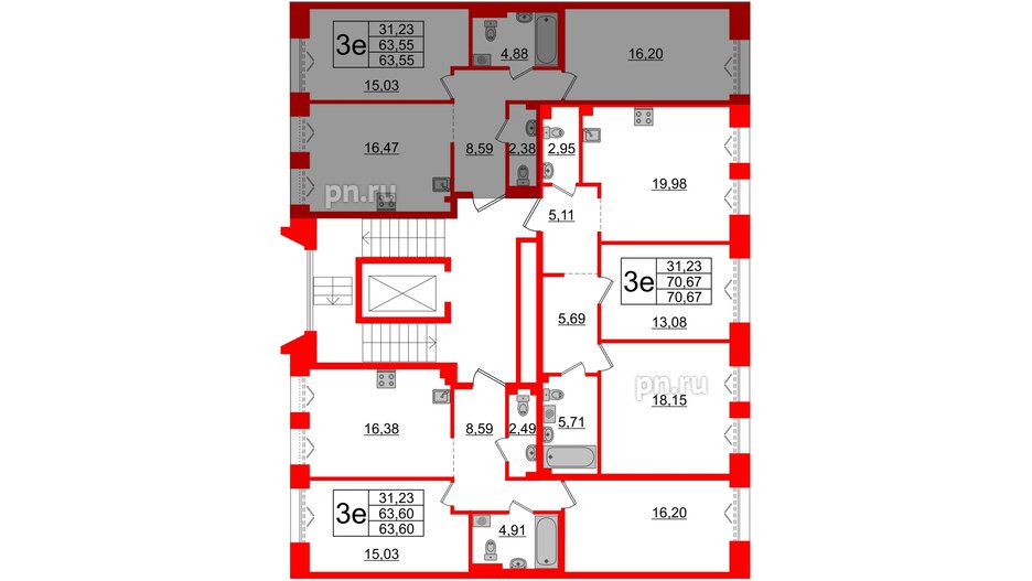 Квартира в ЖК Imperial Club, 2 комнатная, 63.55 м², 3 этаж