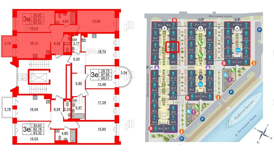 Квартира в ЖК Imperial Club, 2 комнатная, 62.21 м², 6 этаж