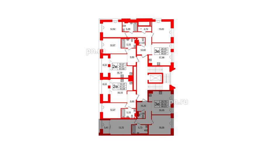 Квартира в ЖК Imperial Club, 2 комнатная, 66.52 м², 6 этаж