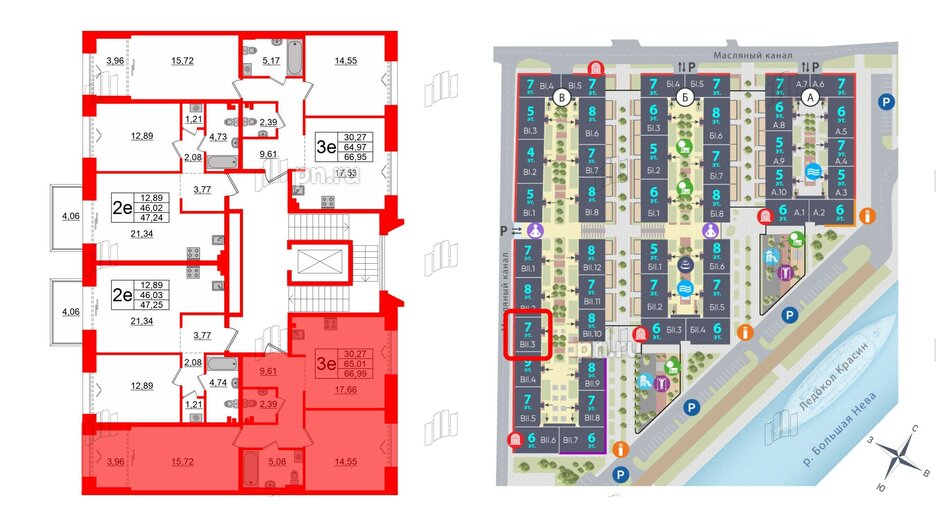 Квартира в ЖК «Империал Клаб», 2 комнатная, 65.01 м², 3 этаж