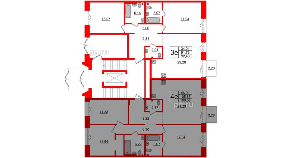 Квартира в ЖК Imperial Club, 3 комнатная, 105.87 м², 2 этаж