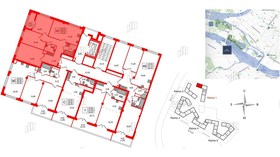 Квартира в ЖК Neva Residence, 3 комнатная, 70.26 м², 7 этаж