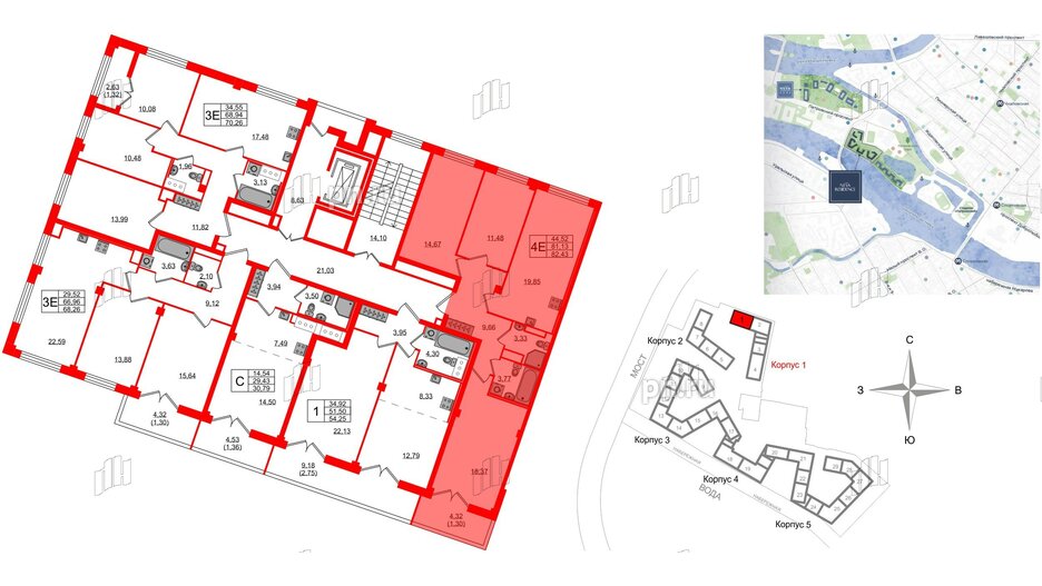 Квартира в ЖК Neva Residence, 3 комнатная, 82.8 м², 7 этаж