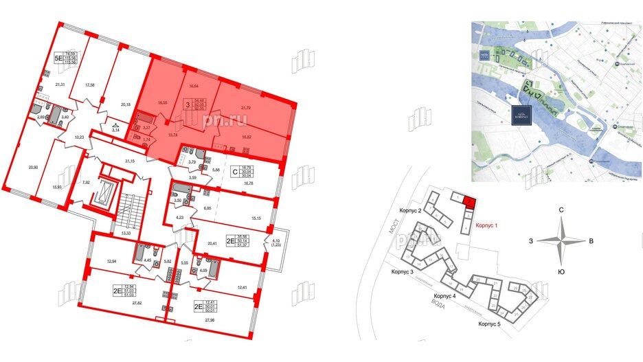 Квартира в ЖК Neva Residence, 3 комнатная, 92.05 м², 4 этаж