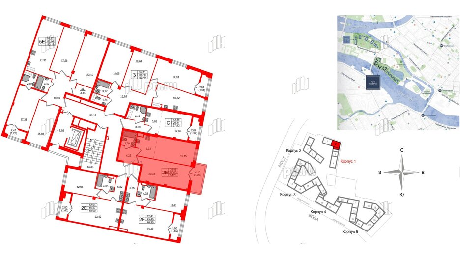 Квартира в ЖК Neva Residence, 1 комнатная, 51.23 м², 6 этаж