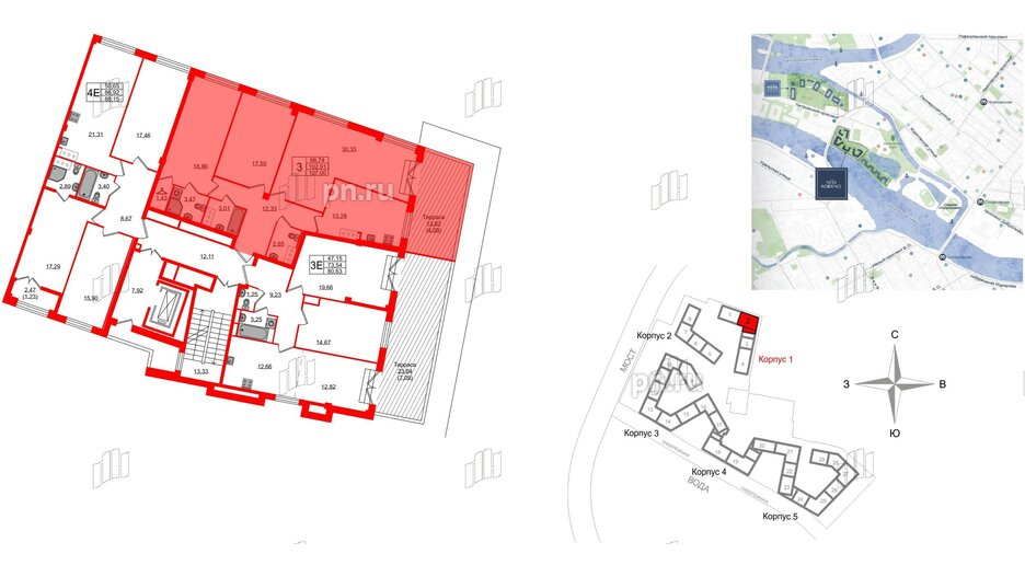 Квартира в ЖК Neva Residence, 3 комнатная, 107.4 м², 7 этаж