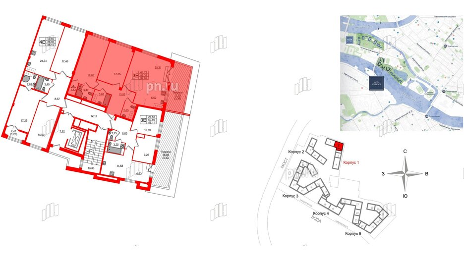 Квартира в ЖК Neva Residence, 2 комнатная, 92.69 м², 8 этаж