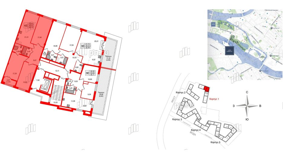 Квартира в ЖК Neva Residence, 3 комнатная, 88.15 м², 8 этаж