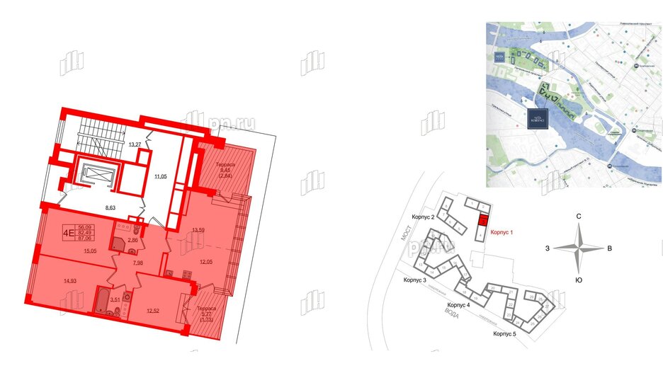 Квартира в ЖК Neva Residence, 3 комнатная, 86.4 м², 8 этаж