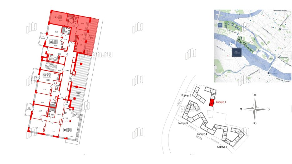 Квартира в ЖК Neva Residence, 2 комнатная, 59.2 м², 8 этаж