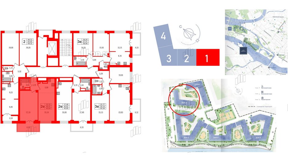 Квартира в ЖК Neva Residence, 1 комнатная, 46.4 м², 5 этаж