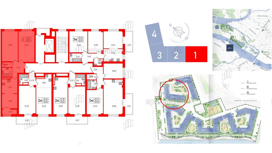 Квартира в ЖК Neva Residence, 2 комнатная, 64.29 м², 7 этаж