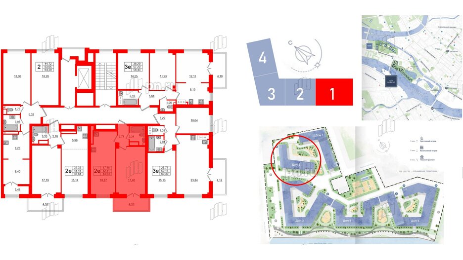 Квартира в ЖК Neva Residence, 1 комнатная, 44.2 м², 7 этаж