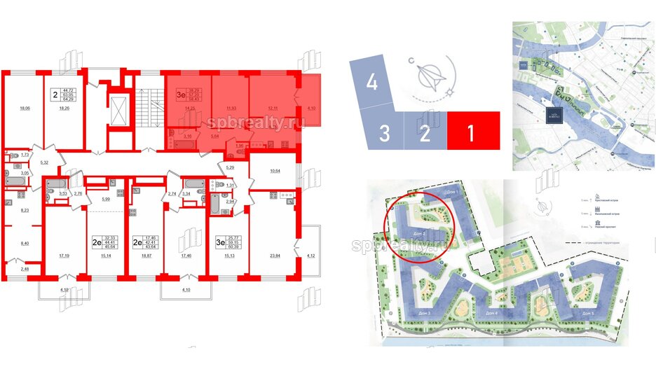 Квартира в ЖК Neva Residence, 2 комнатная, 58.43 м², 7 этаж