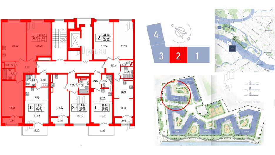 Квартира в ЖК Neva Residence, 2 комнатная, 75.91 м², 5 этаж