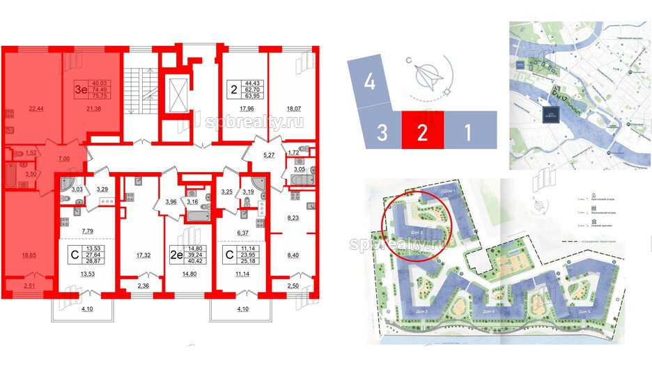 Квартира в ЖК Neva Residence, 2 комнатная, 75.75 м², 7 этаж