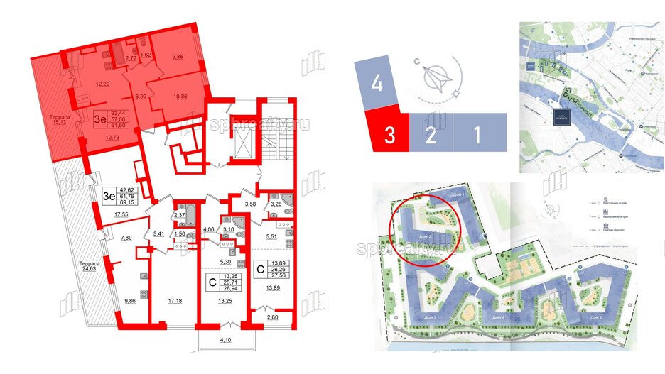 Квартира в ЖК Neva Residence, 2 комнатная, 61.6 м², 8 этаж