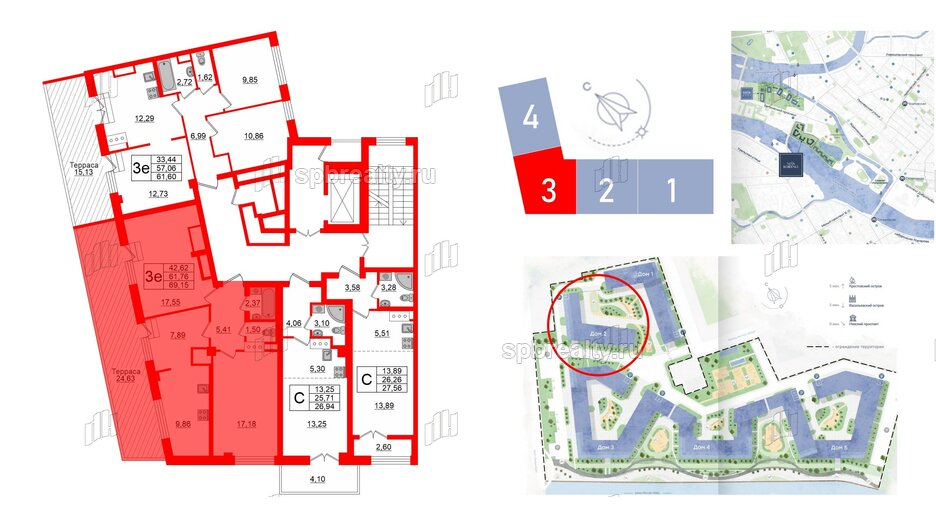 Квартира в ЖК Neva Residence, 2 комнатная, 69.15 м², 8 этаж