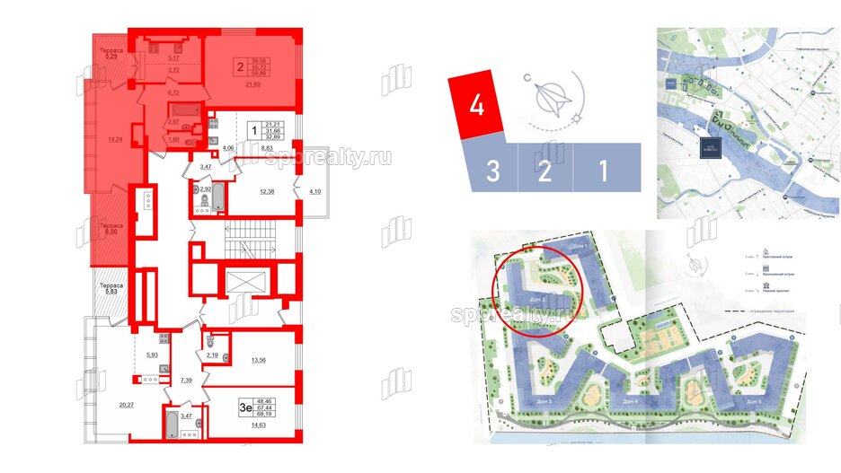 Квартира в ЖК Neva Residence, 2 комнатная, 59.86 м², 8 этаж