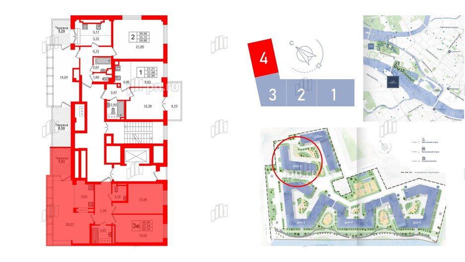 Квартира в ЖК Neva Residence, 2 комнатная, 69.19 м², 8 этаж