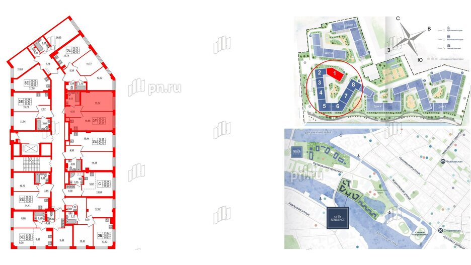 Квартира в ЖК Neva Residence, 1 комнатная, 43.17 м², 4 этаж