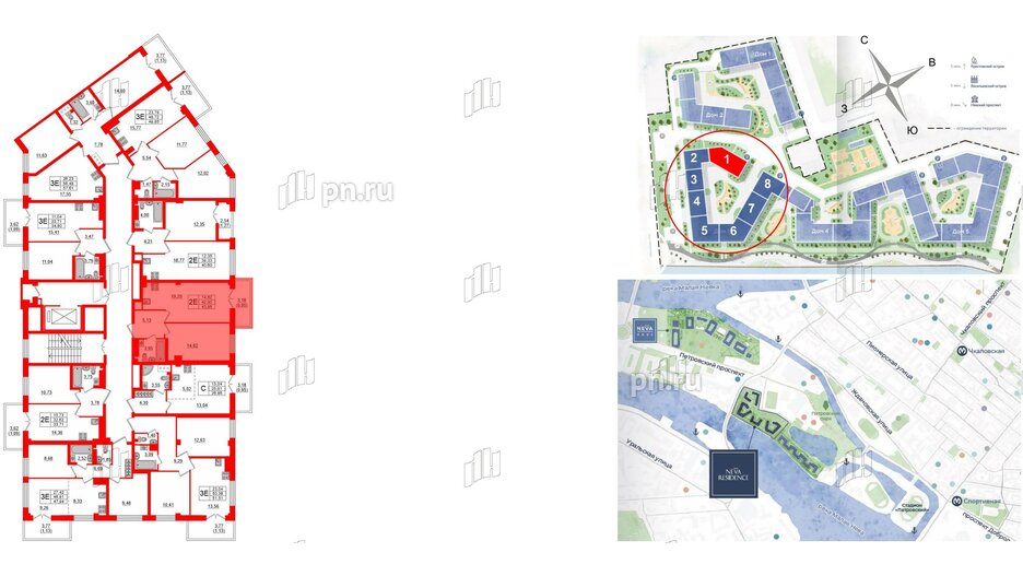 Квартира в ЖК Neva Residence, 1 комнатная, 43.85 м², 6 этаж