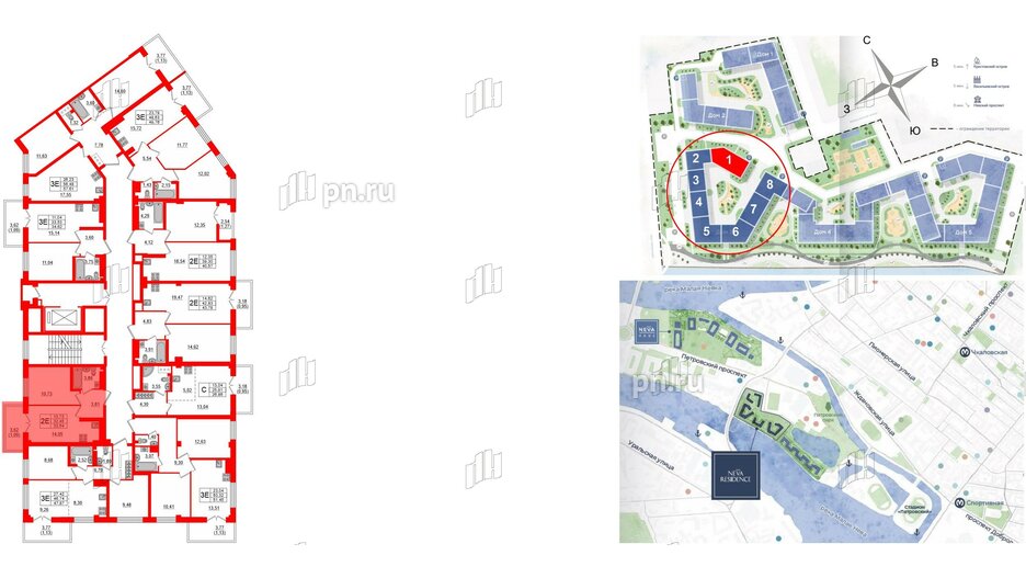 Квартира в ЖК Neva Residence, 1 комнатная, 33.5 м², 7 этаж