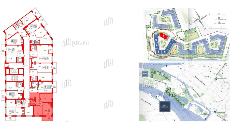 Квартира в ЖК Neva Residence, 2 комнатная, 51.45 м², 7 этаж