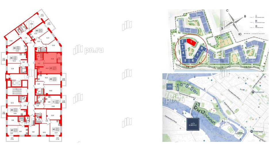 Квартира в ЖК Neva Residence, 1 комнатная, 40.57 м², 7 этаж