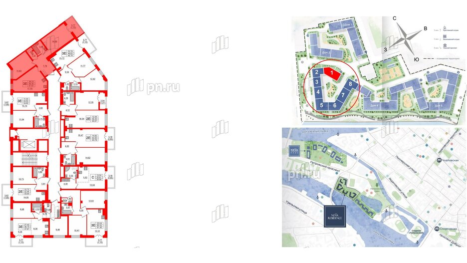 Квартира в ЖК Neva Residence, 2 комнатная, 57.61 м², 7 этаж