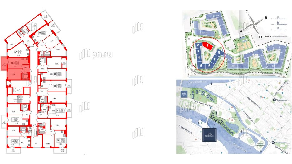 Квартира в ЖК Neva Residence, 1 комнатная, 34.62 м², 7 этаж