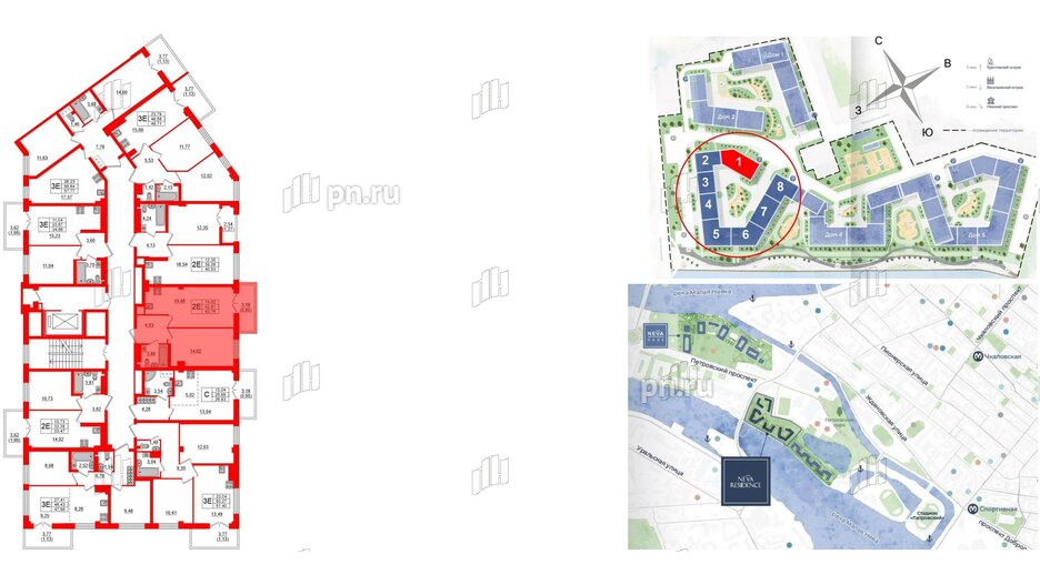 Квартира в ЖК Neva Residence, 1 комнатная, 43.76 м², 8 этаж