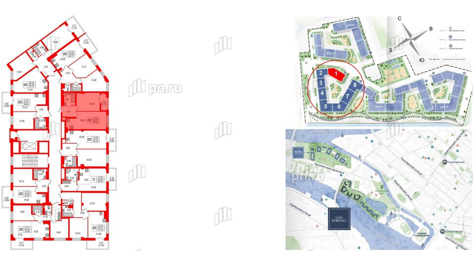 Квартира в ЖК Neva Residence, 1 комнатная, 40.53 м², 8 этаж