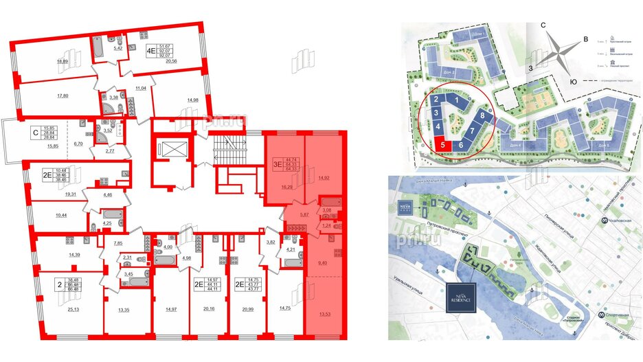 Квартира в ЖК Neva Residence, 2 комнатная, 65 м², 4 этаж