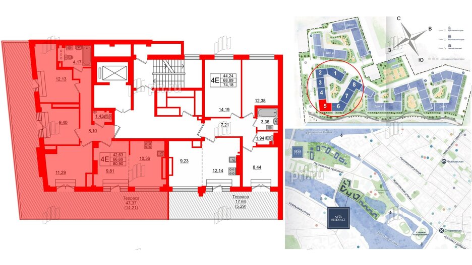 Квартира в ЖК Neva Residence, 3 комнатная, 80.9 м², 8 этаж