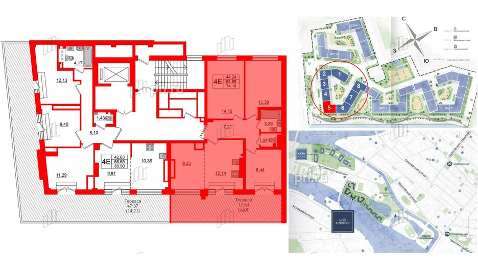 Квартира в ЖК Neva Residence, 3 комнатная, 74.9 м², 8 этаж