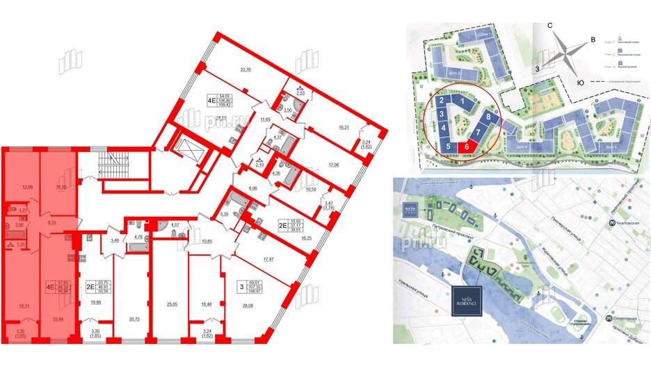 Квартира в ЖК Neva Residence, 3 комнатная, 89.98 м², 6 этаж