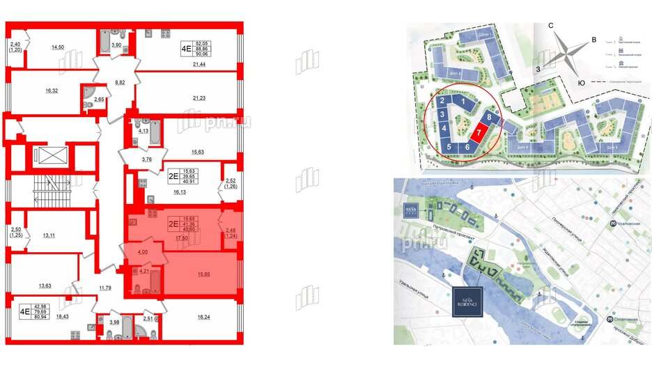 Квартира в ЖК Neva Residence, 1 комнатная, 42.6 м², 7 этаж