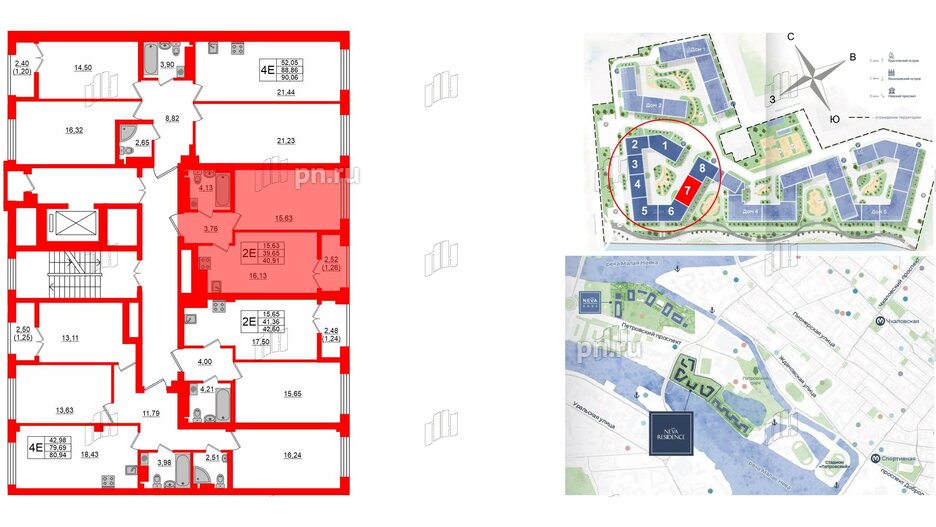 Квартира в ЖК Neva Residence, 1 комнатная, 40.4 м², 7 этаж