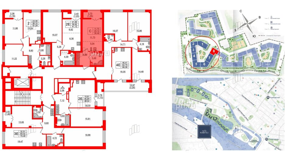 Квартира в ЖК Neva Residence, студия, 26.49 м², 7 этаж