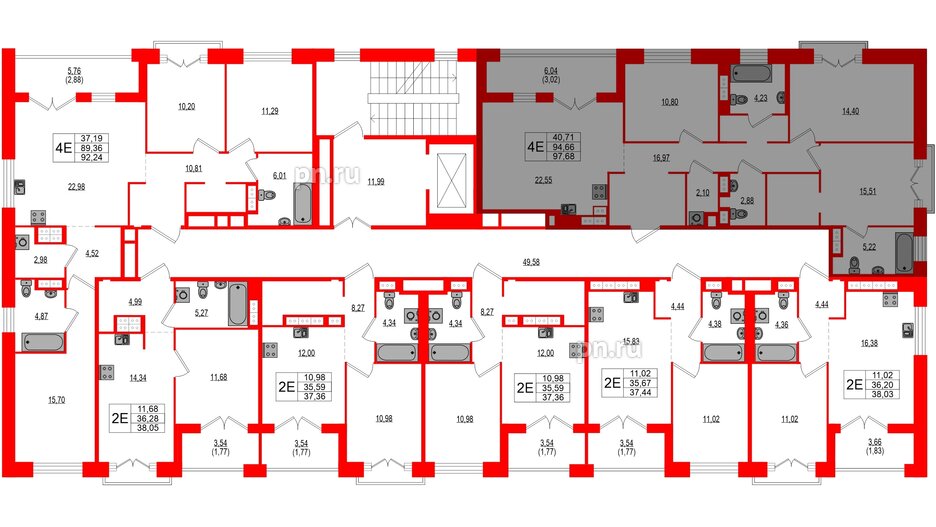 Квартира в ЖК Ranta Residence, 3 комнатная, 97.68 м², 4 этаж