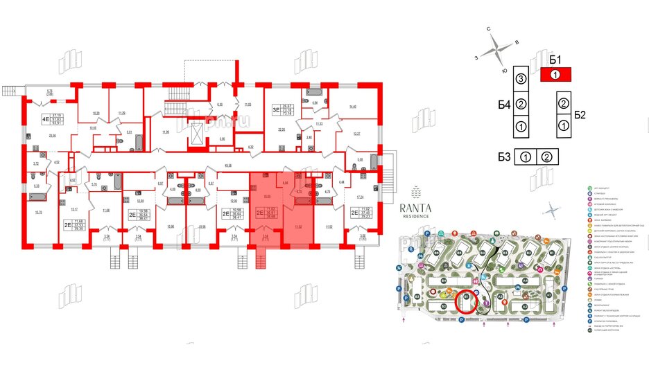 Квартира в ЖК Ranta Residence, 1 комнатная, 38.68 м², 1 этаж