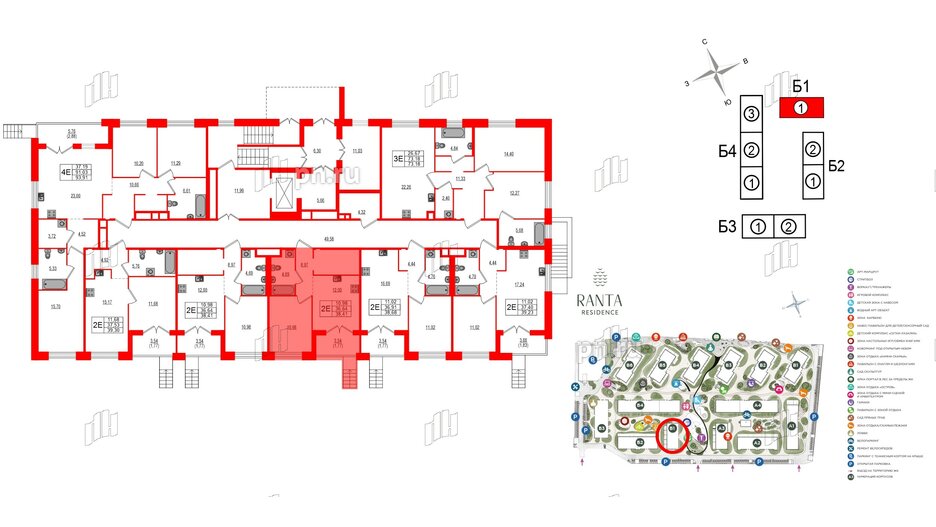 Квартира в ЖК Ranta Residence, 1 комнатная, 38.41 м², 1 этаж