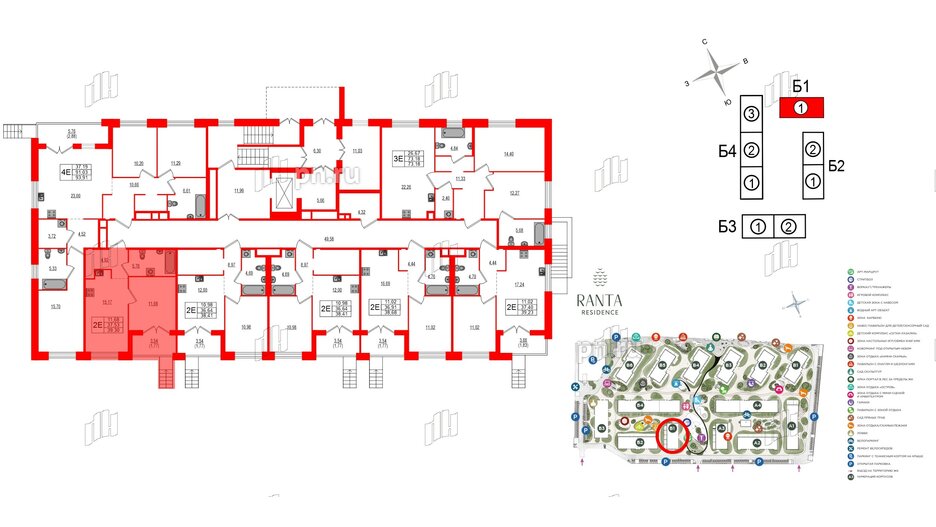 Квартира в ЖК Ranta Residence, 1 комнатная, 39.3 м², 1 этаж