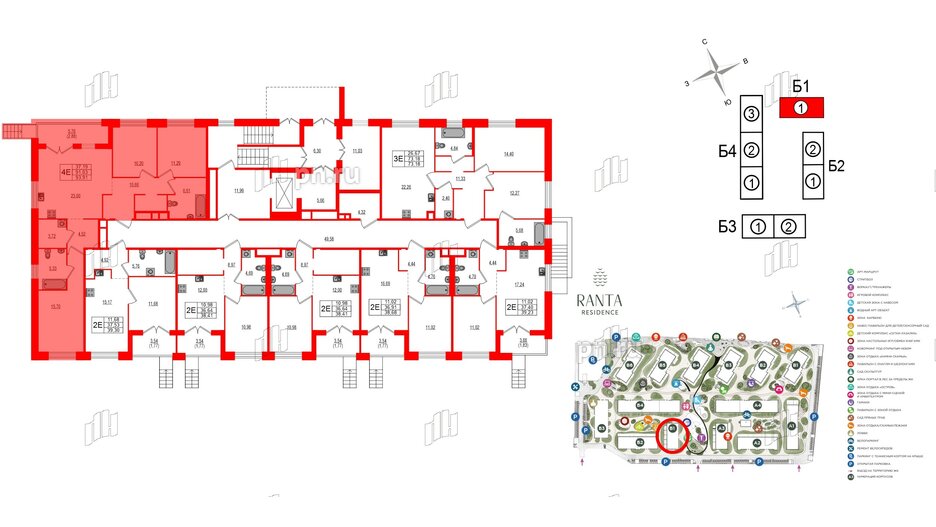 Квартира в ЖК Ranta Residence, 3 комнатная, 93.91 м², 1 этаж