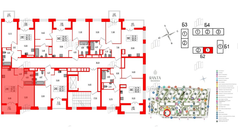 Квартира в ЖК Ranta Residence, 1 комнатная, 41.38 м², 4 этаж