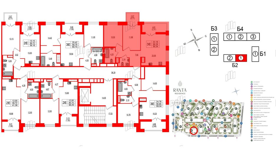 Квартира в ЖК Ranta Residence, 2 комнатная, 59.34 м², 4 этаж