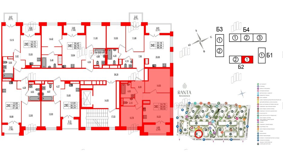 Квартира в ЖК Ranta Residence, 2 комнатная, 59.34 м², 4 этаж