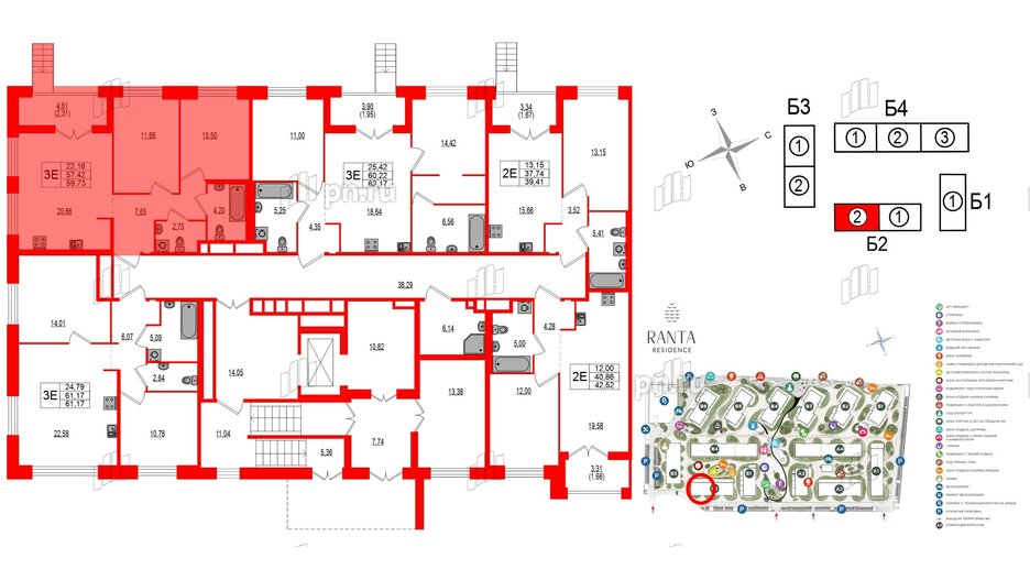 Квартира в ЖК Ranta Residence, 2 комнатная, 59.73 м², 1 этаж