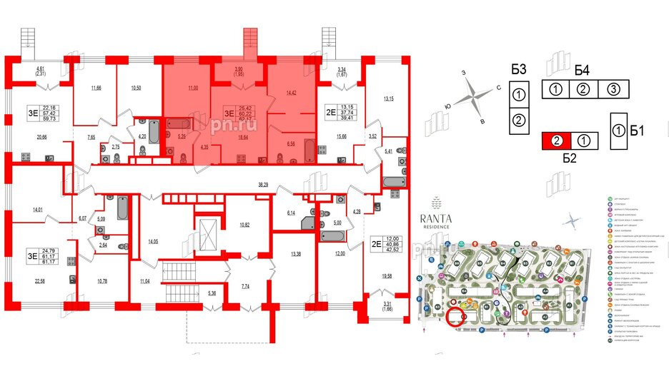 Квартира в ЖК Ranta Residence, 2 комнатная, 62.17 м², 1 этаж